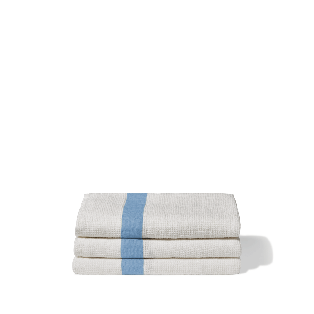 Serviette de bain en lin - Nid d'abeille - Bande Bleu Primaire