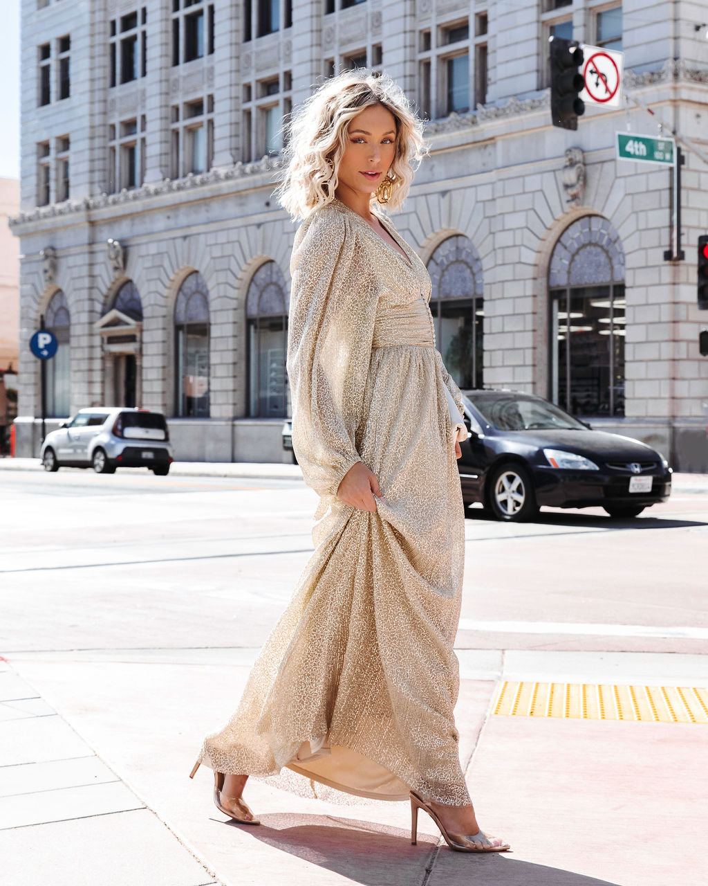 Bel Air Goddess Metallic Maxi Dress - Gold - Se7enfashion