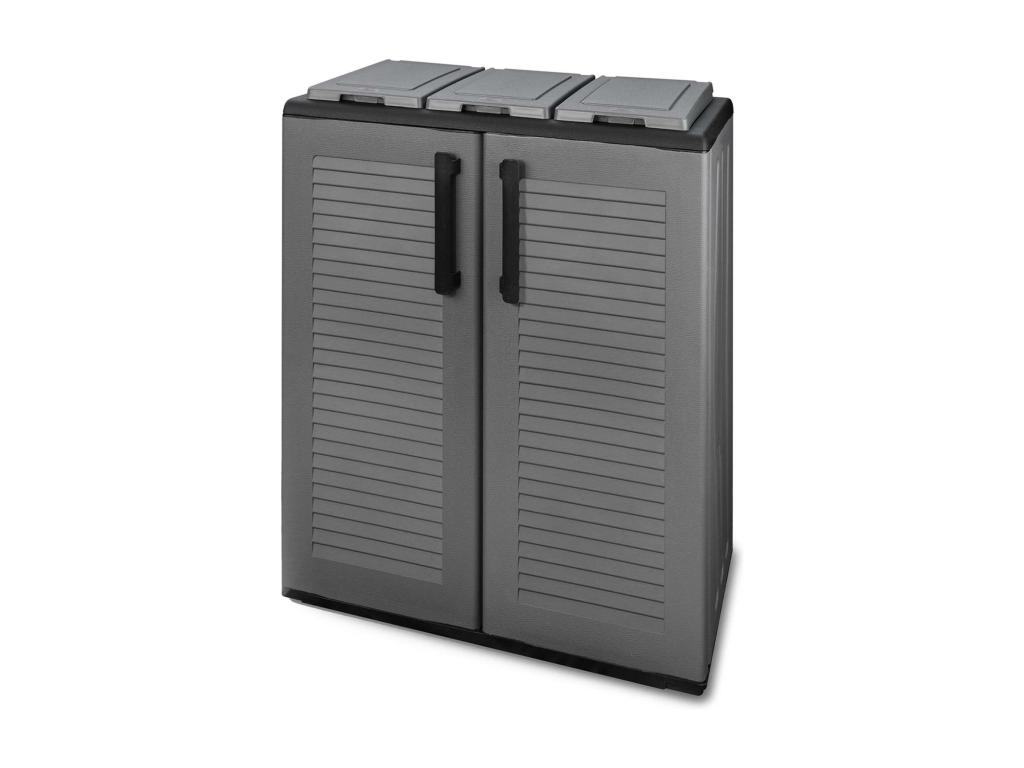 Dagostin Papelera, Papelera, Papelera de Reciclaje 2 Puertas, 100% Made in Italy, Acabado Rayas, 68x37h84 cm, Gris y Negro