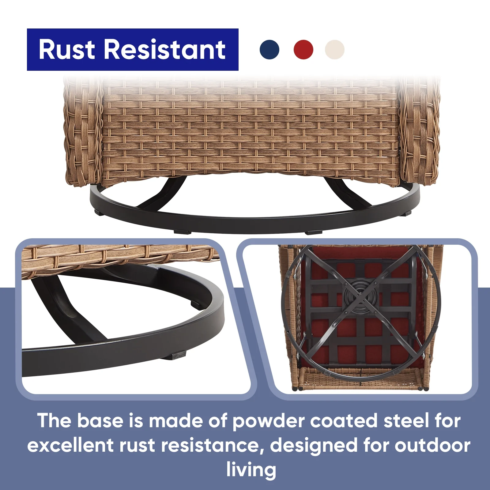 POCASSY 3 Piece Patio Set Outdoor Wicker Glider Rocking and Swivel Chairs with Cushions - Image 46