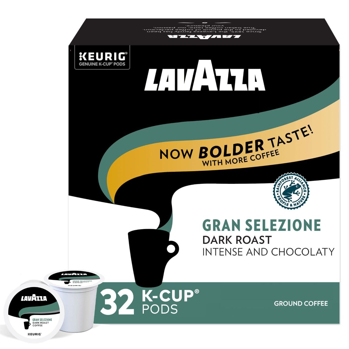 Lavazza Single-Serve Coffee K-Cups for Keurig Brewer. Gran Selezione 32 Count Authentic Italian. Value Pack. 100% Arabica. Rainforest Alliance Certified 100% sustainably grown