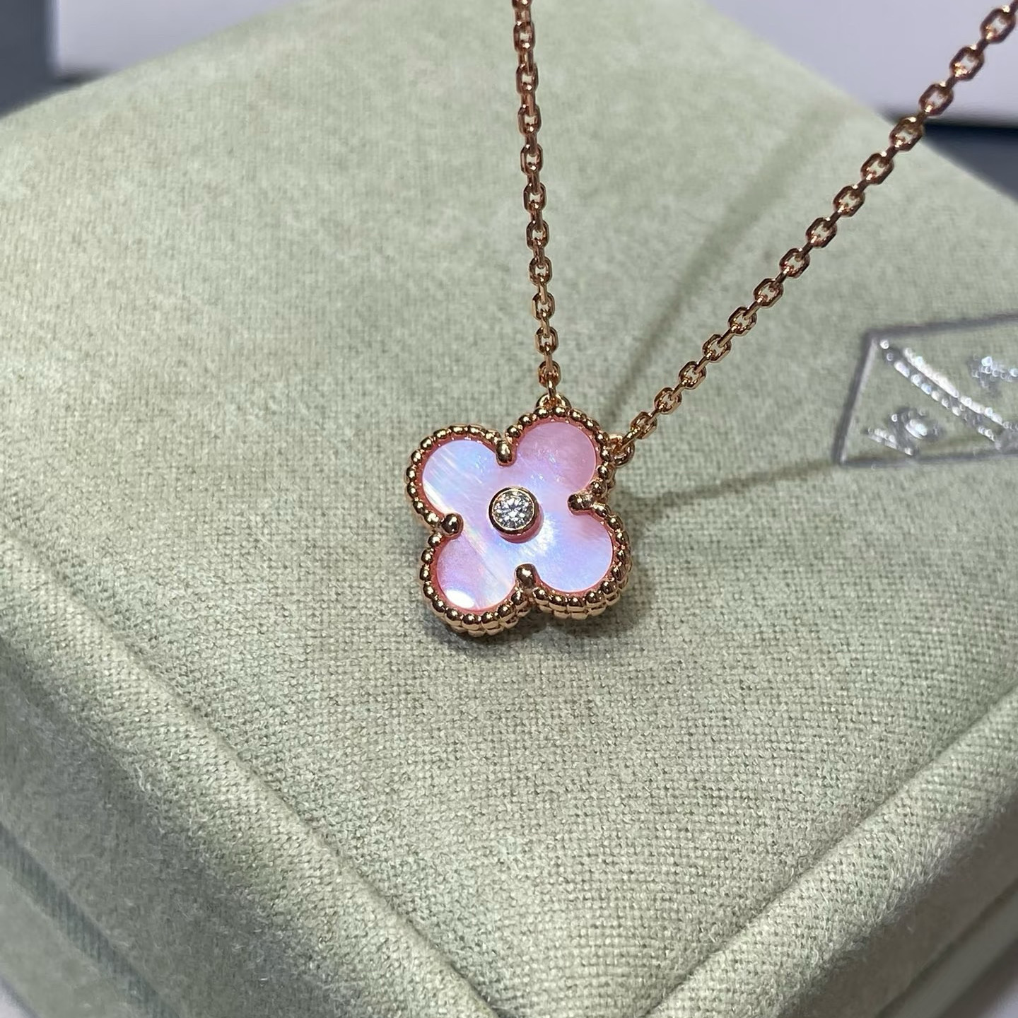 VCA Pink Mother of Pearl Vintage Alhambra Pendant Necklace - Original Replica Club