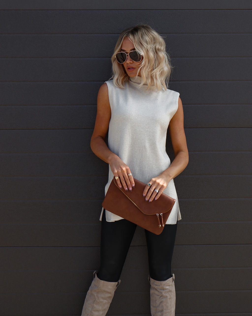 Natasha Knit Turtleneck Sweater Vest - Oatmeal - Se7enfashion