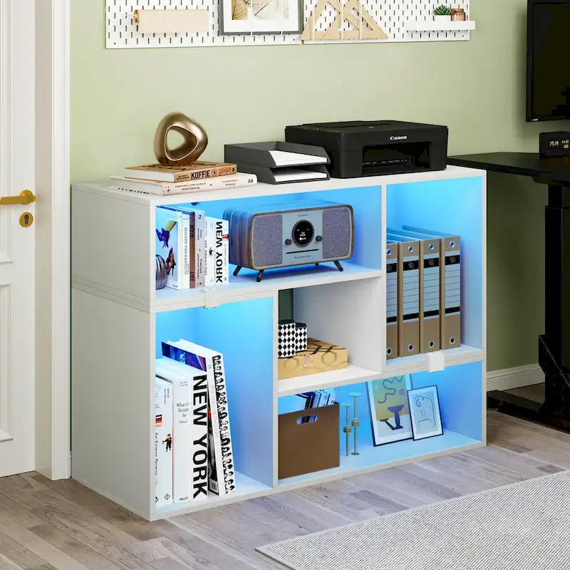 Modern Modular TV Stand with LED Lighting & Open Storage