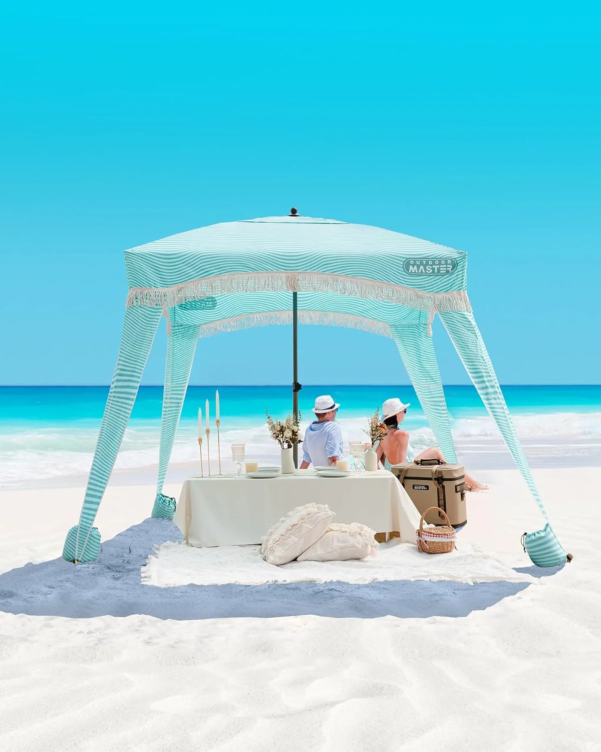 OutdoorMaster Beach Cabana with Fringe, Portable 6' x 6' Beach Canopy, Easy Set Up Beach Shelter, Included Side Wall, UPF 50+ UV Protection Sun Umbrella - for Kids, Family & Friends - Image 24