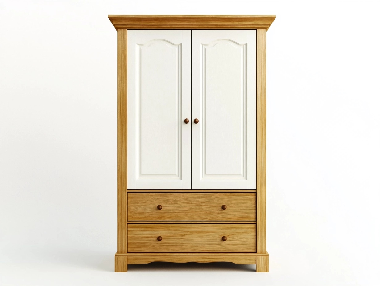 Armario de madera roble blanco con dos cajones estilo clásico para dormitorio 180x90x50 cm YV8725545