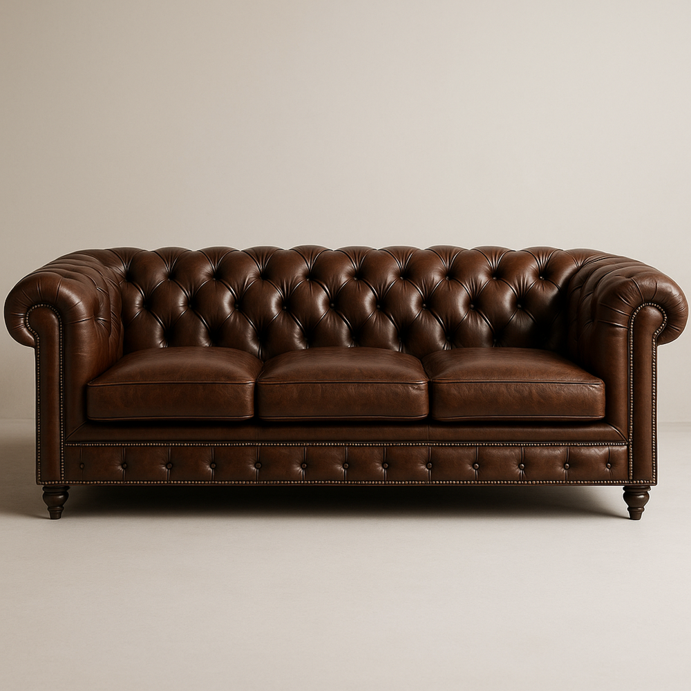 Sofá Chesterfield Clásico Cuero Sala de Estar Marrón