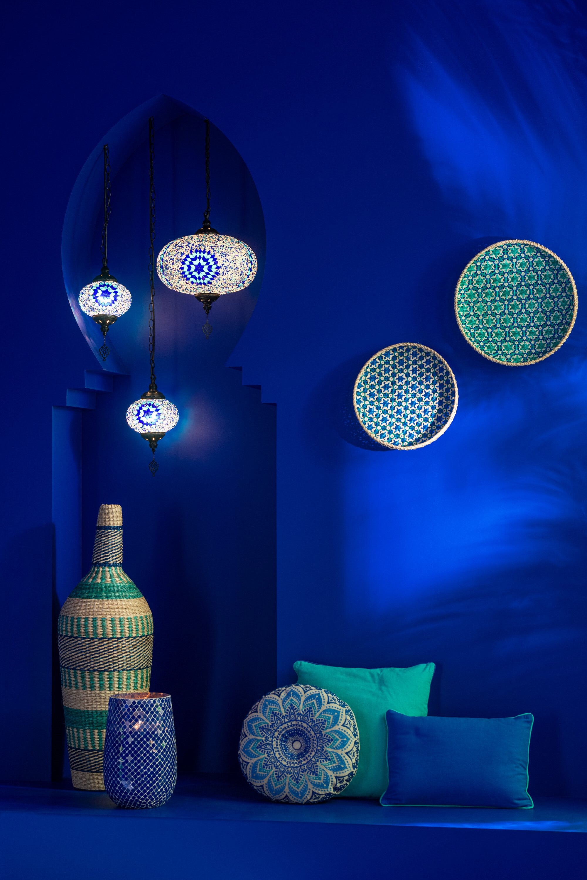 J-Line vaas Ninon Strepen - zeegras - naturel azuur donkerbl