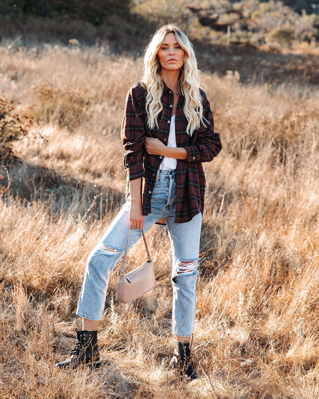 Anchorage Plaid Button Down Top - Chocolate - Se7enfashion