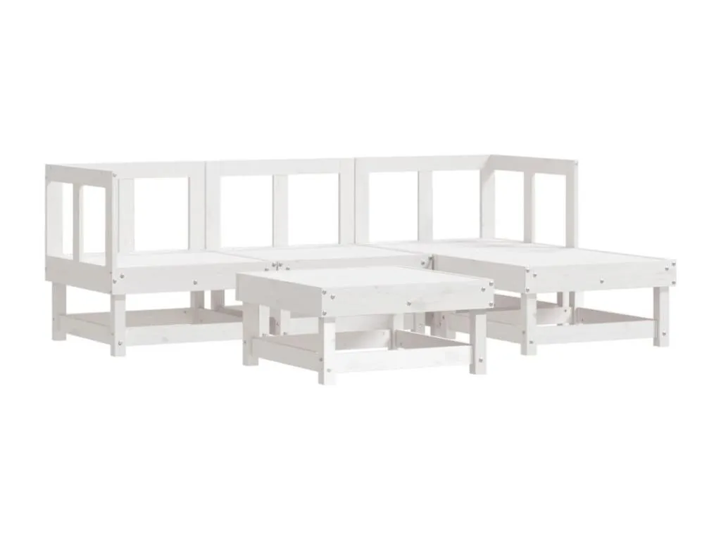 Boverdeco Juego de sofás de jardín 5 piezas Boverdeco maciza de Boverdeco blanco