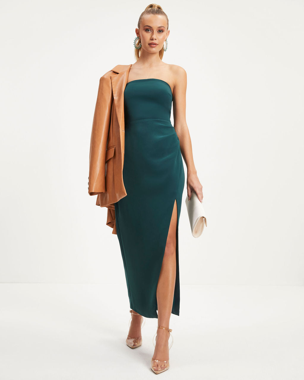 Love And Prosperity Strapless Side Slit Maxi Dress - Hunter Green - Se7enfashion