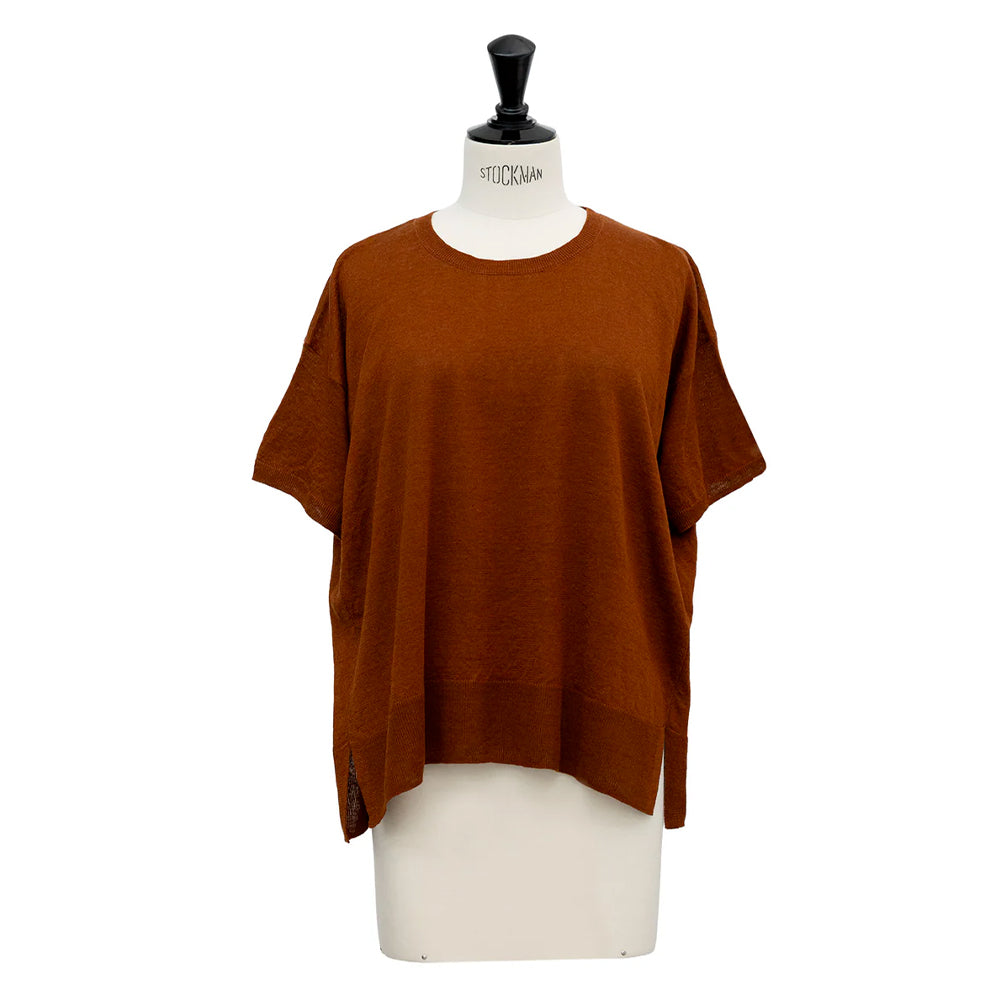 C.T.plage - Pull Col Rond Demi-Manches - Marron