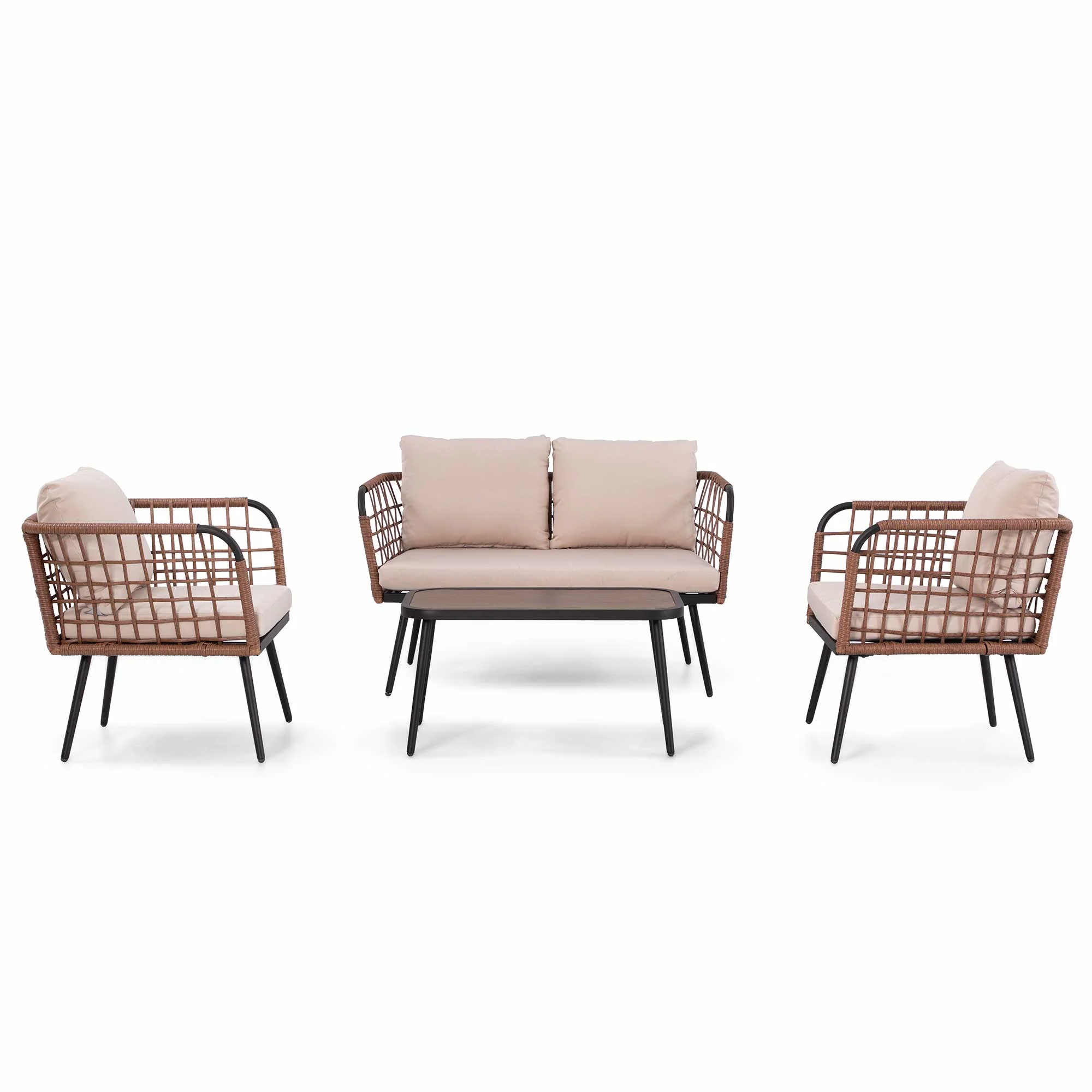 LAUSAINT HOME 4 Pieces Outdoor Conversation Sets, Patio Metal Frame Sofa with Wood Loveseat and Coffee Table, Beige Cushions - Image 9
