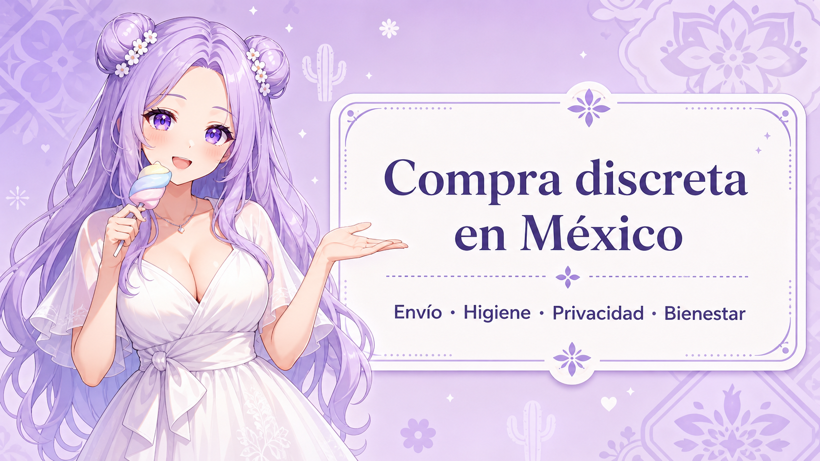 Chica anime lila presenta compra discreta en México con envío y privacidad