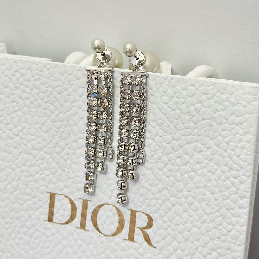 Dior Rhinestone Tassel Earrings - Original Replica Club