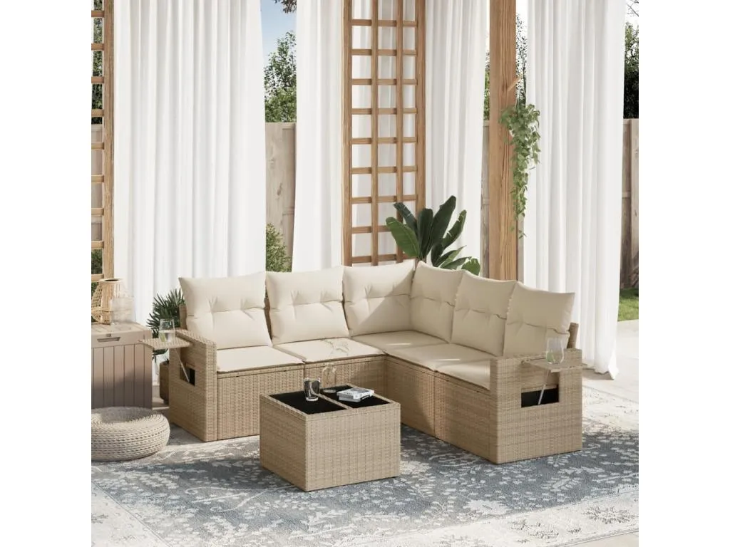 Juego de sofás jardín con cojines 6 pzas ratán sintético beige zquk06731