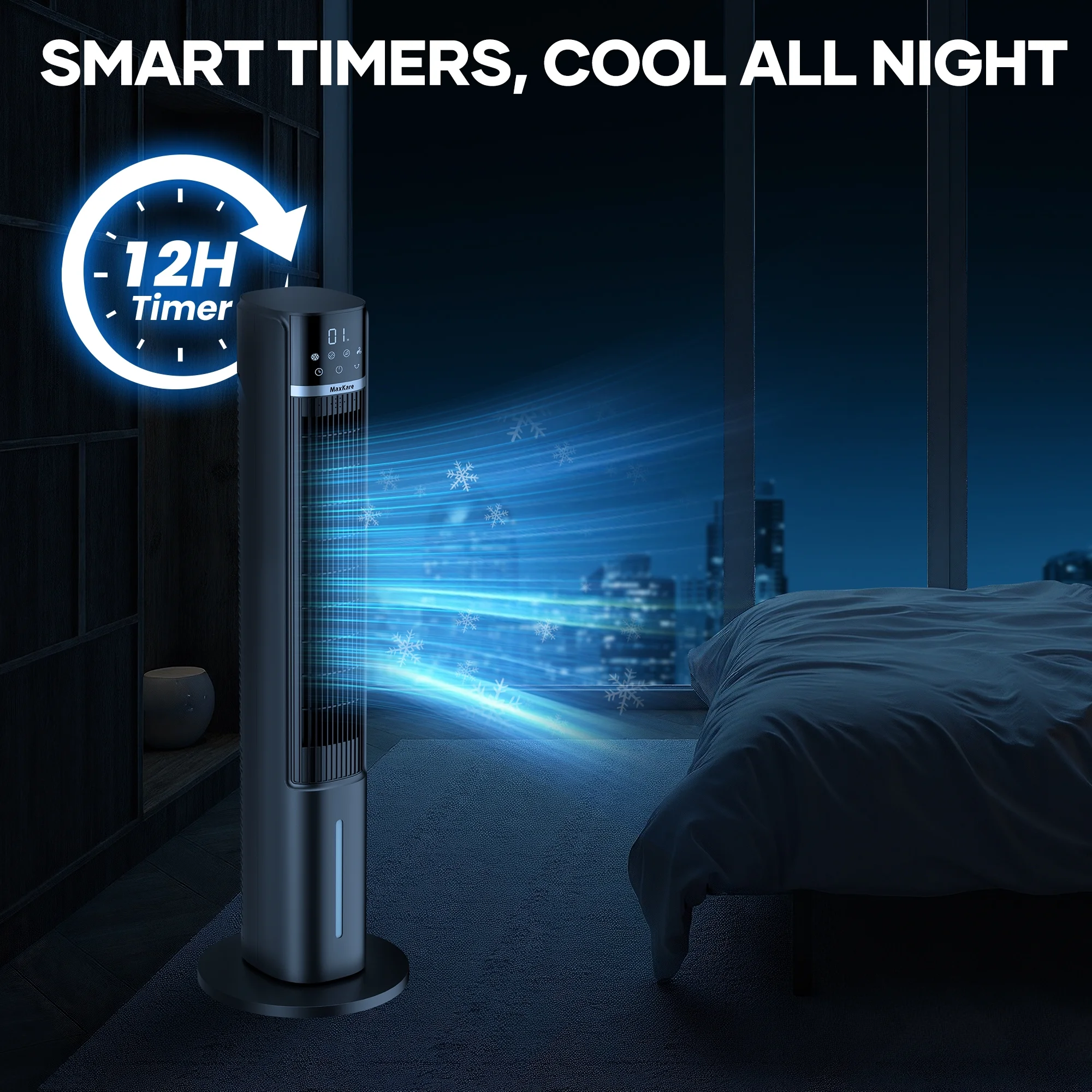 MaxKare 40" Evaporative Air Cooler, 3 Modes, 12H Timers, Oscillating Tower Fan White - Image 17