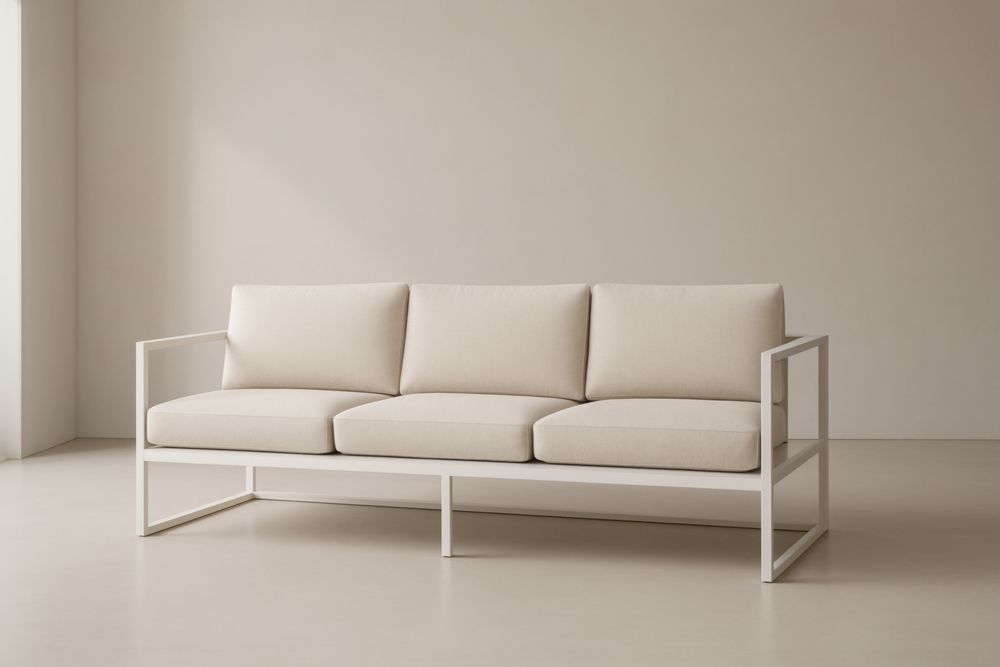 Sofá de 3 plazas estructura de metal cojines de poliéster crema 210cm x 90cm x 73cm
