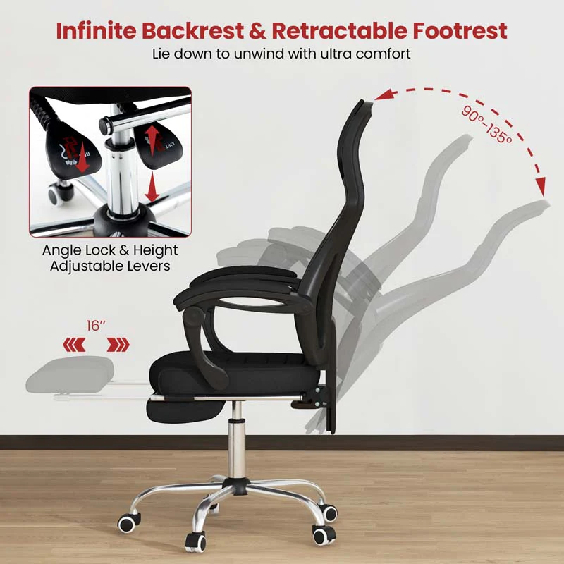 Eletriclife Ergonomic Mesh Office Chair with Footrest and Tilting Backrest