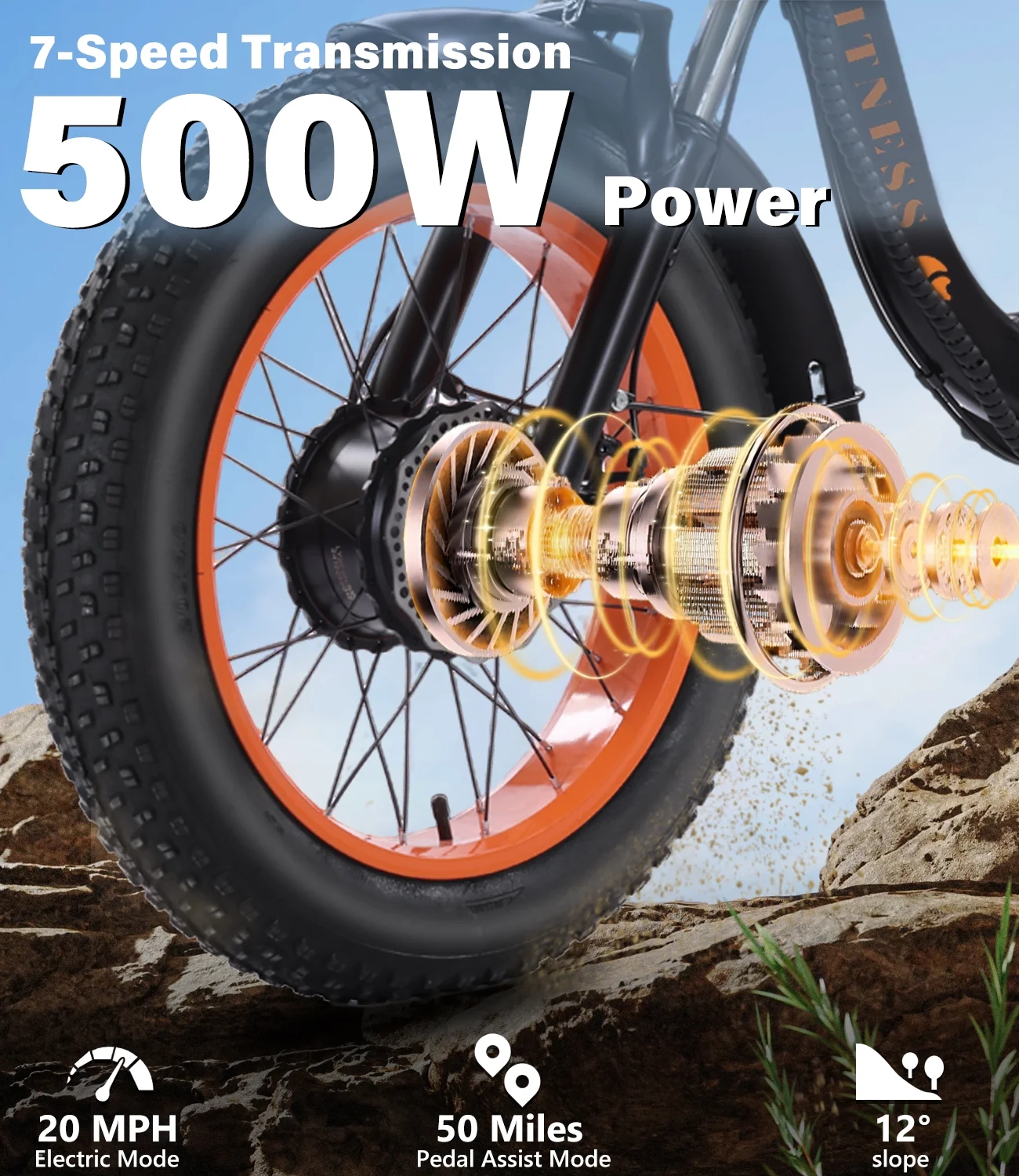YEBEI Electric Tricycle for Adults Folding E-Trike Motorized Tricycle Electric 3 Wheels Trike Powerful 500W Motor Electric Tricycle 48V15AH Lithium Battery Max 20MPH 20*4.0- Fat Tire Orange - Image 6
