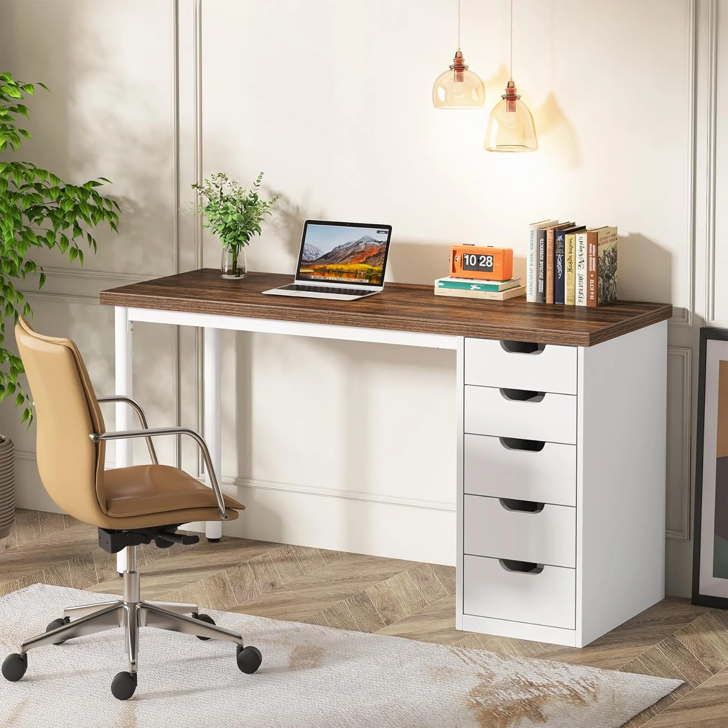 Tribesigns 47 inches Vanity Desk with 5 Drawers, Rustic Makeup Dressing Table with Storage, Modern Simple Computer Desk for Women, Girls (Brown) - Image 6
