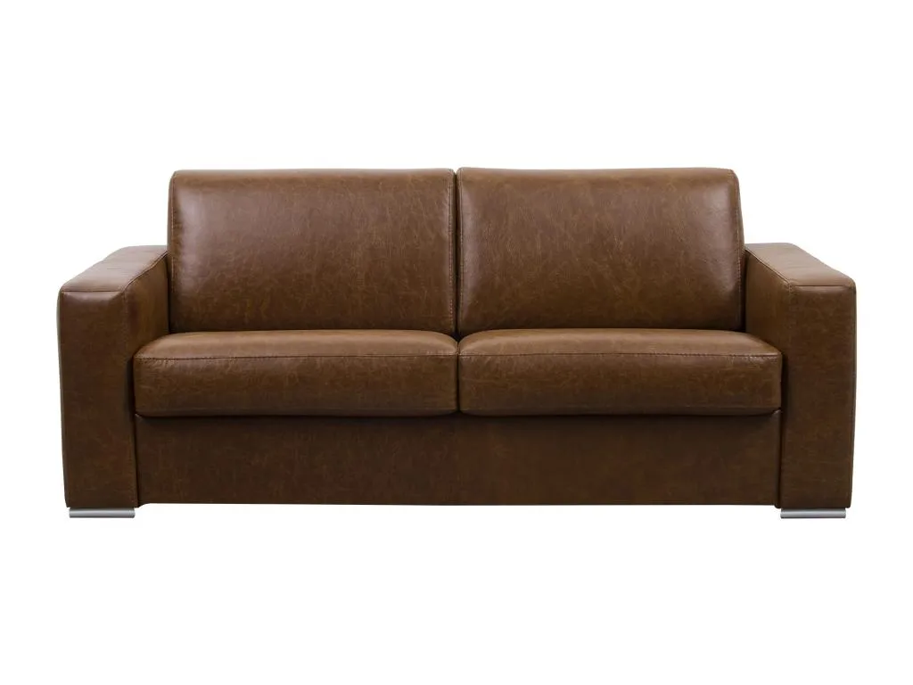 Sofá cama de 4 plazas de apertura rápida en piel de búfalo vintage color caramelo con colchón de 18 cm - Alkifurniturees II YISU00905