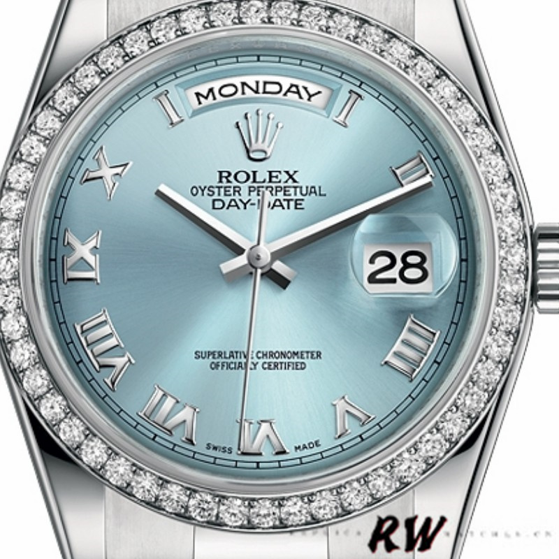 Rolex Day Date 118346 Roman Ice Blue Dial 36mm Unisex Replica Watch