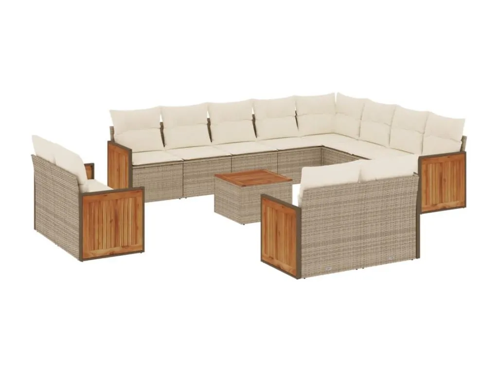 Set de sofás de jardín de 13 piezas con cojines en ratán sintético beige  TC7919910