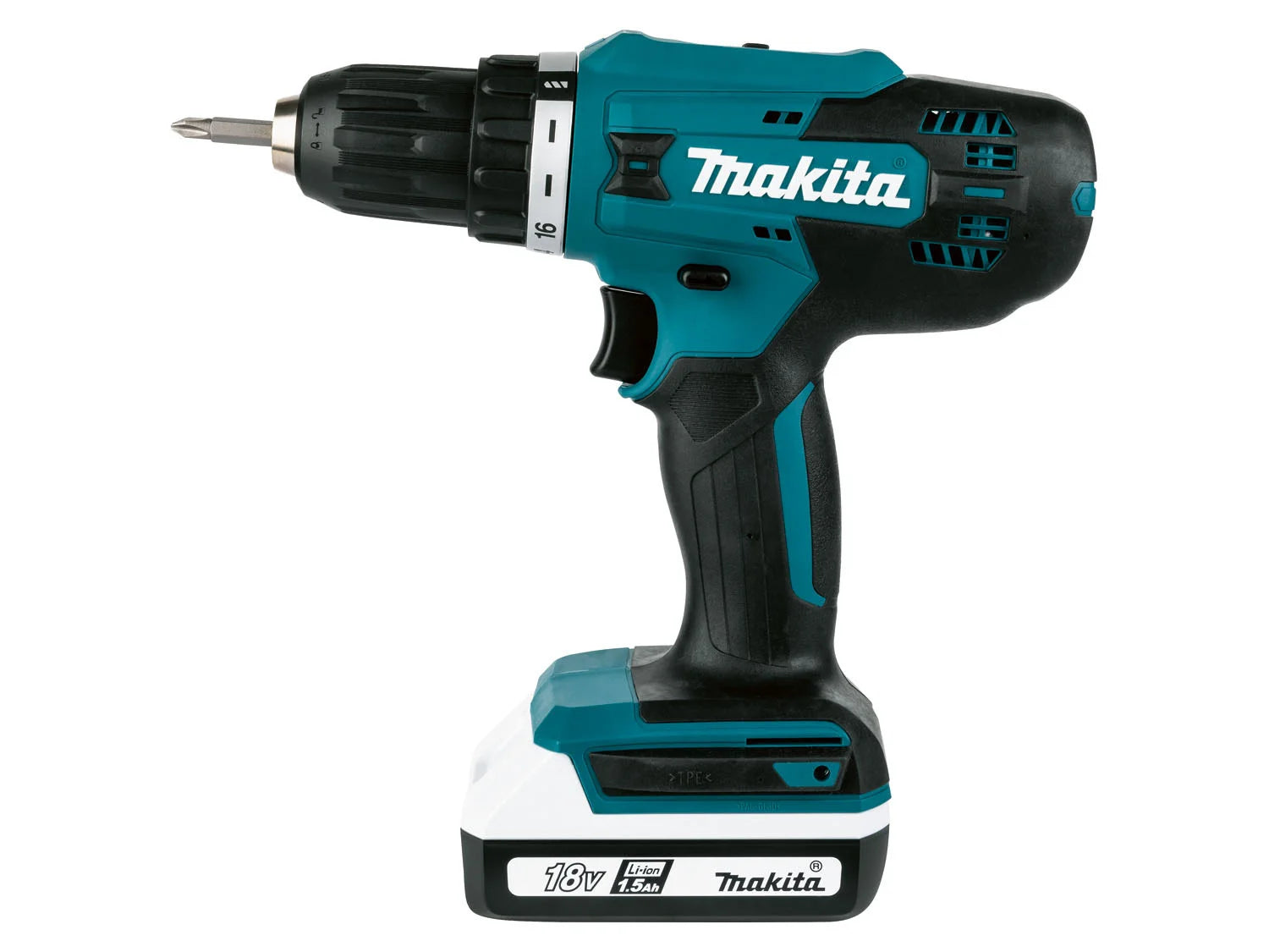 Makita 18 V cordless drill/driver set DF488D, with 2 batteries and charger