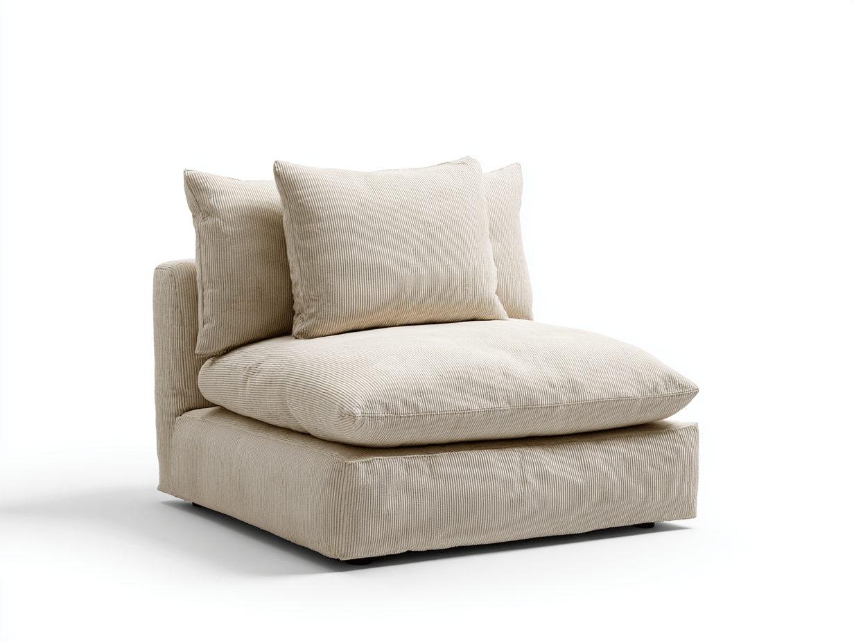 Sillón armless de pana beige 105×110×85 cm – con 1 cojín y 1 respaldo – estilo contemporáneo