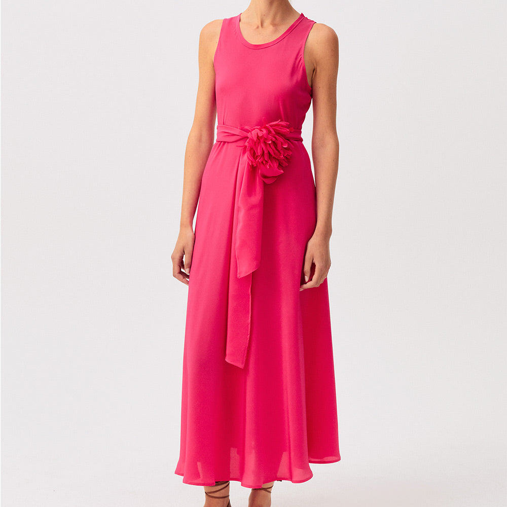 Rosso35 - Robe sans manches avec ceinture en crêpe de chine - Fuchsia
