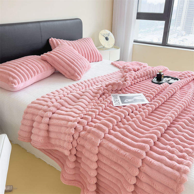 Thick Rabbit Plush Blanket Solid Color Winter Warm King Size 230x250cm Hotel Home Use