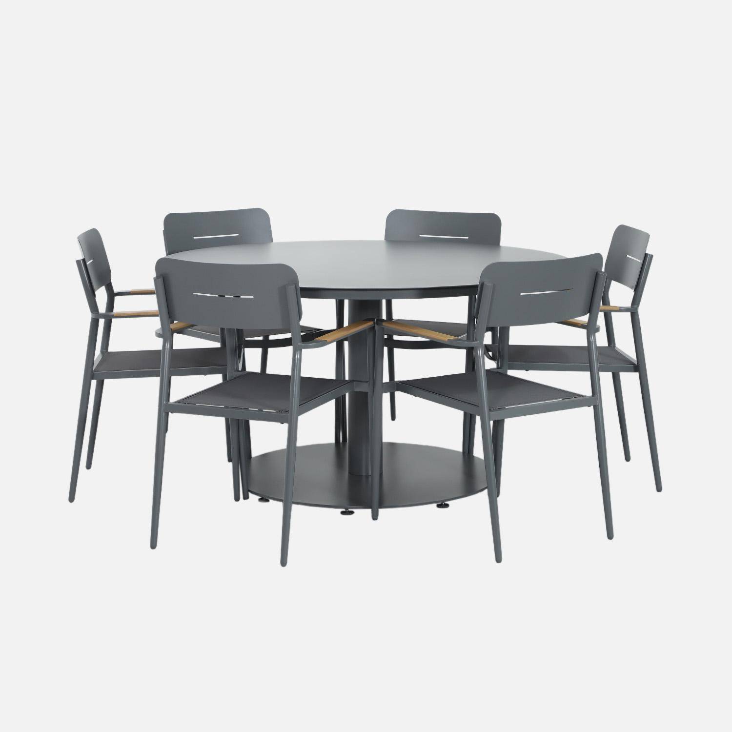 Oreva + Fira - Mesa de jardín redonda de aluminio con 6 sillas