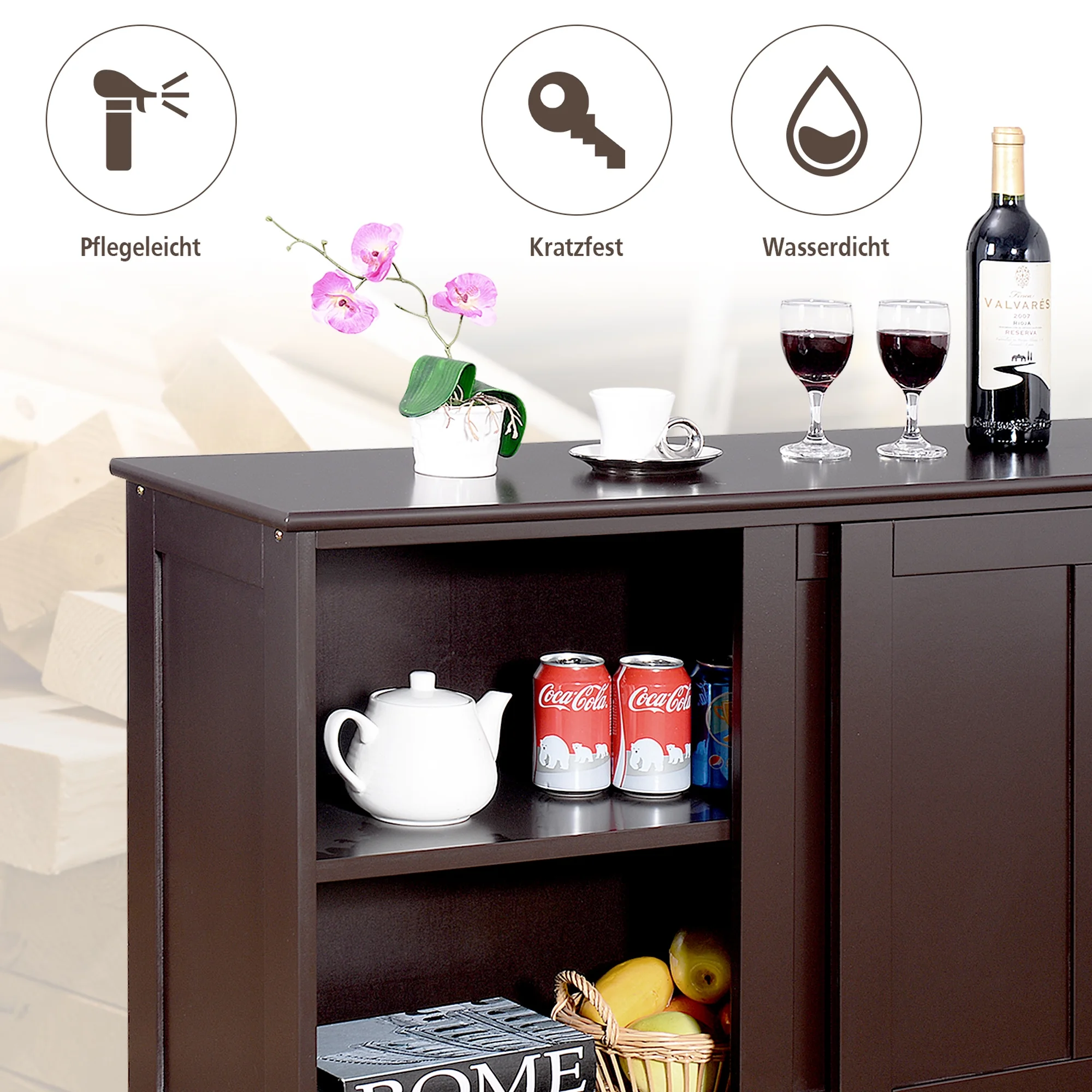 Costway Kitchen Storage Cabinet Sideboard Buffet Cupboard Wood Sliding Door Pantry White - Image 15