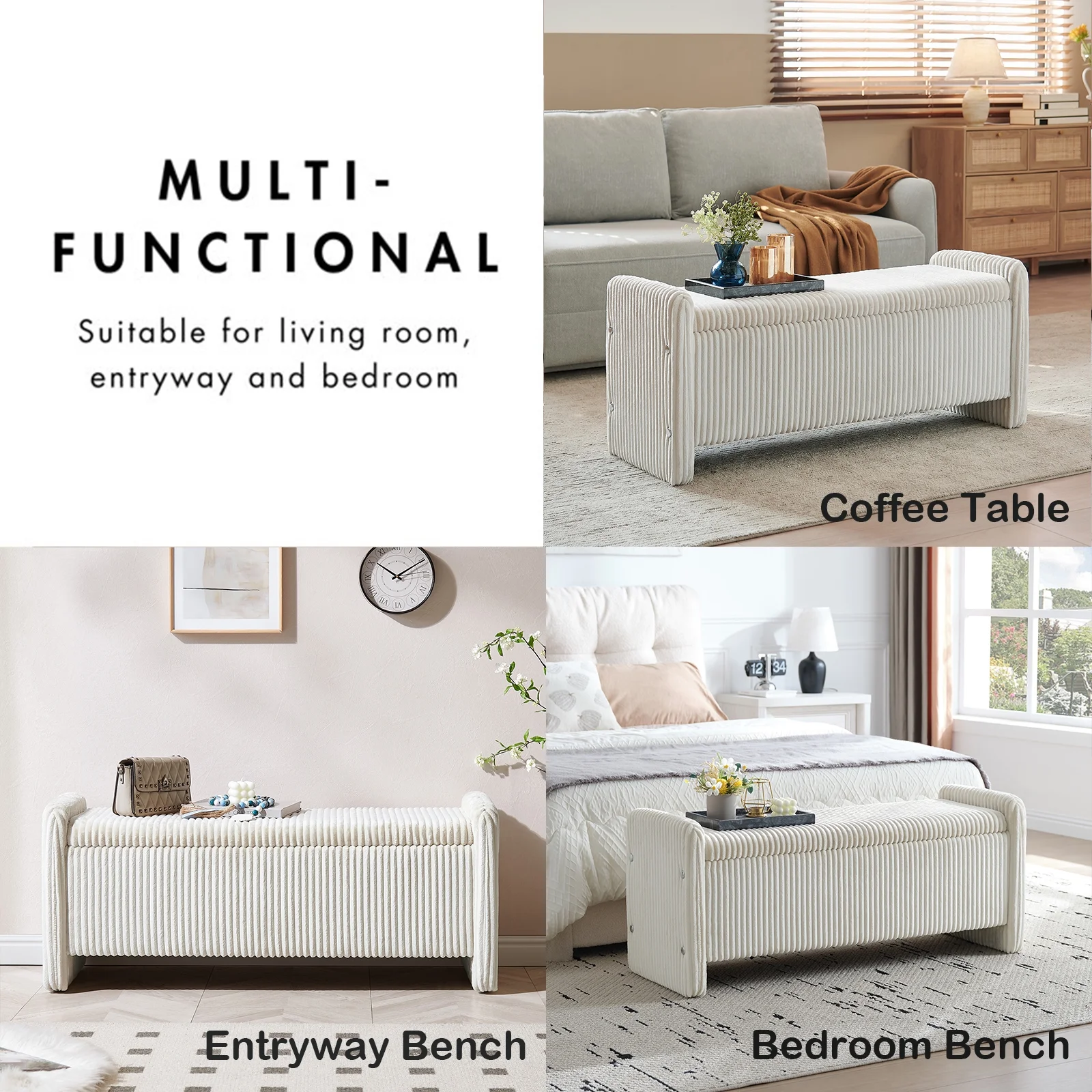 Pinmoco 44" Storage Ottoman Bench, Upholstered Entryway Bench with Storage End of Bed Bench for Bedroom& Living Room, Corduroy Gray - Image 11