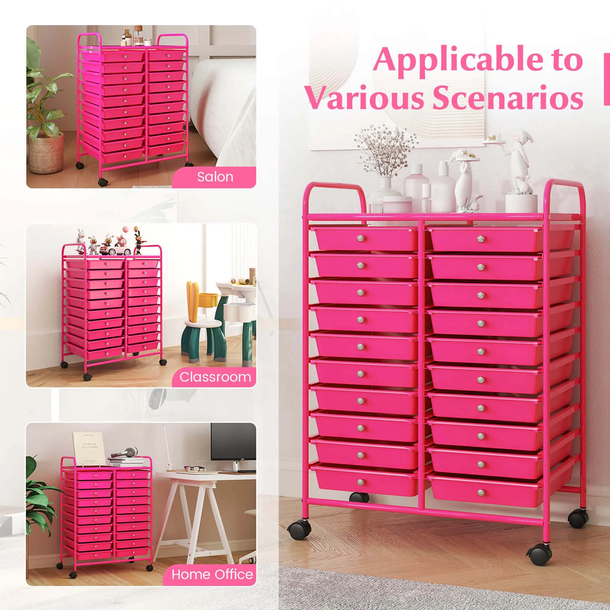 Costway 20 Drawer Rolling Storage Cart Tools Scrapbook Paper Office School Organizer Yellow - Image 52
