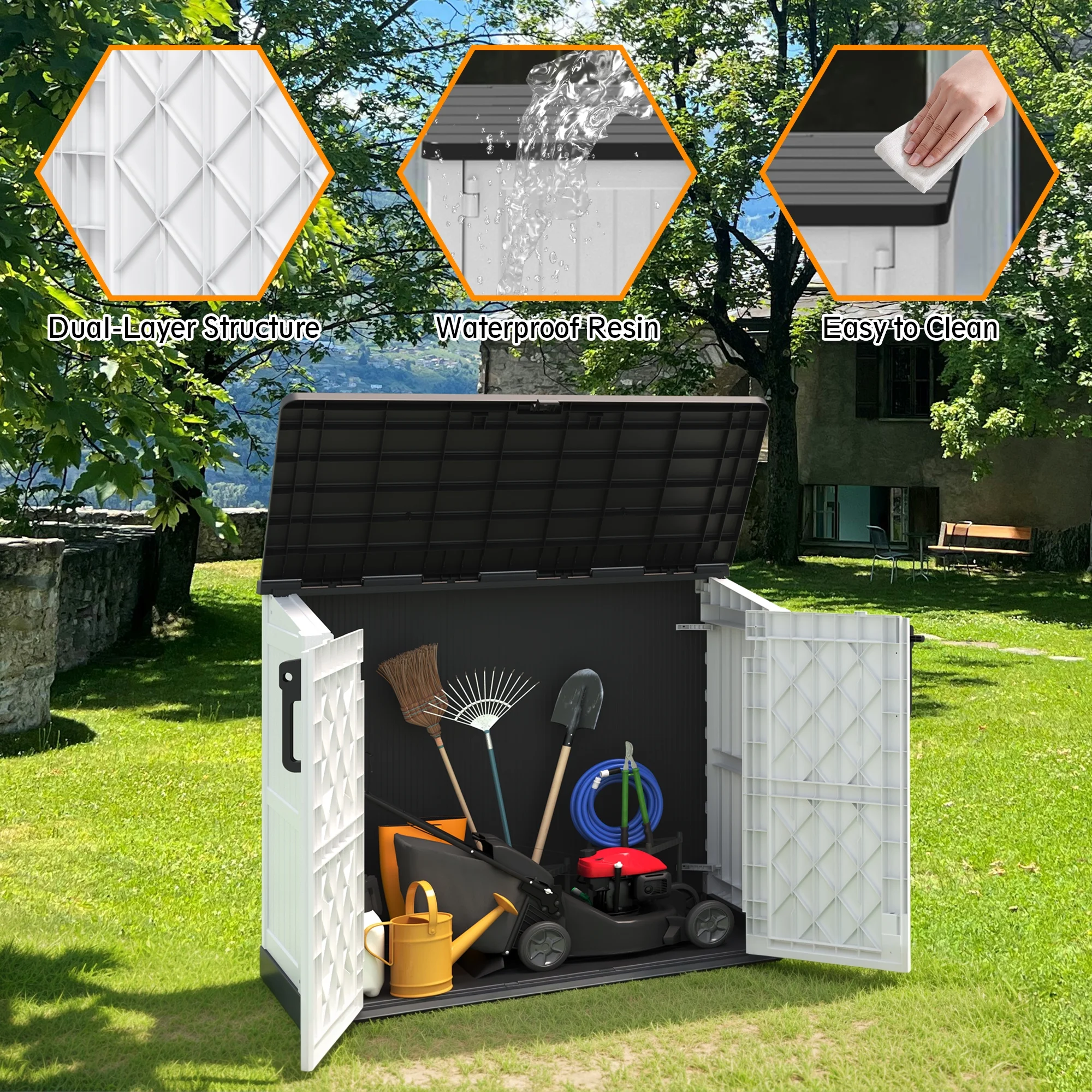 Bifanuo Outdoor Resin Storage Shed 34 Cu.ft Garden Storage Extra Large Capacity Weather Resistant Storage Box, Lockable Resin Waterproof Shed for Bike, Lawnmowe, Garden Tools - Image 5