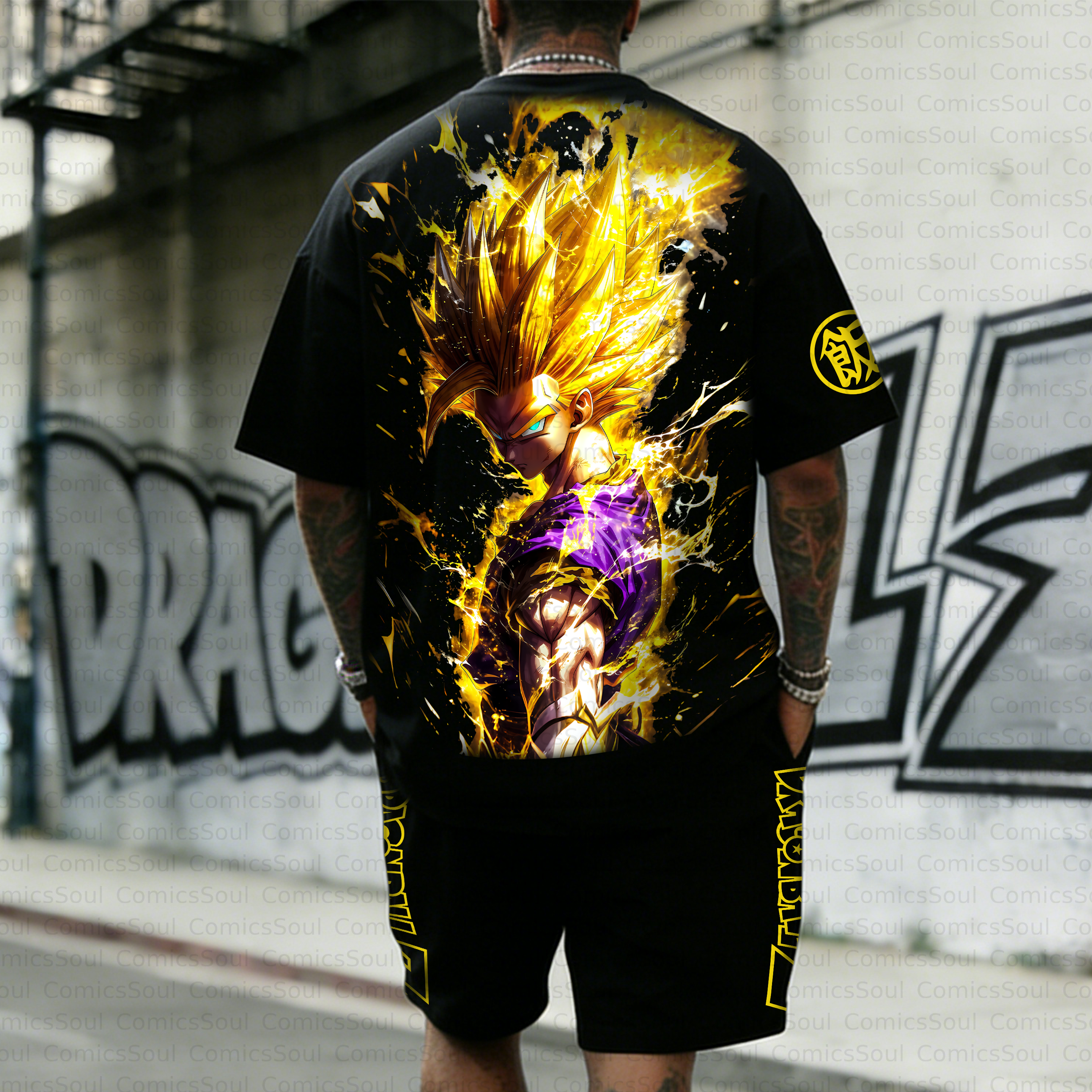Unisex Anime Inspired Vintage T-shirt& Shorts 2 Pieces Set