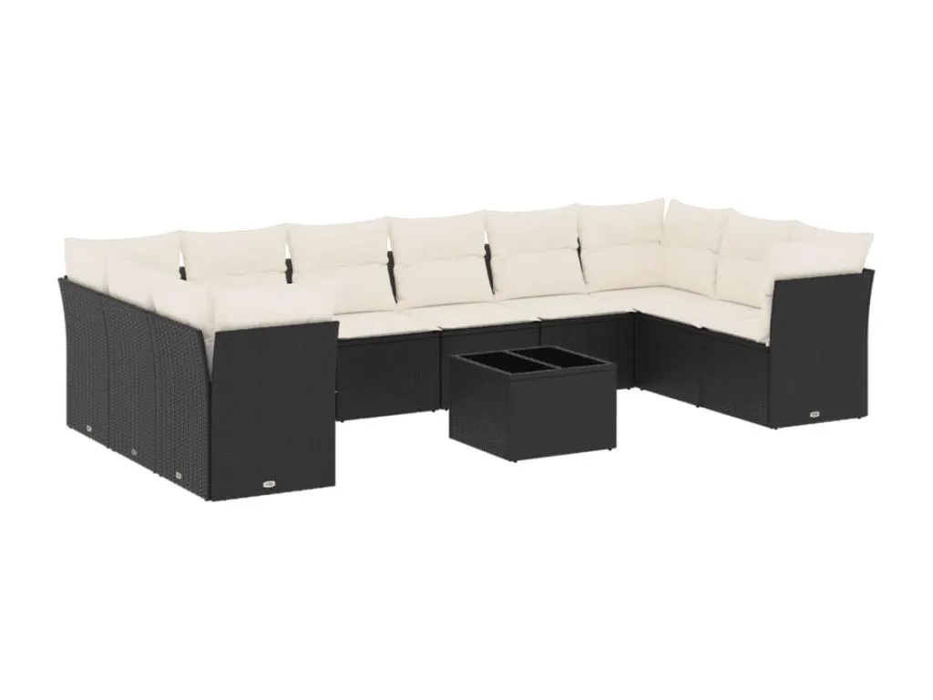 Set de sofás de jardín 11 pzas y cojines ratán sintético negro TLDI89281