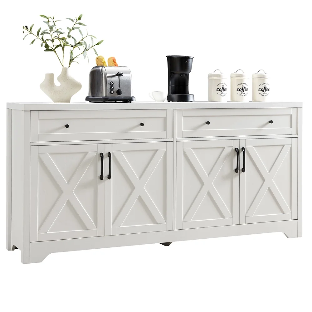TrumanPick 61"H Large Buffet Sideboard Cabinet, TV Cabinet, Kitchen Pantry for Dining Room, Living Room, 61.3''L x 15''W x 29.8''H, White/Walnut - Image 34