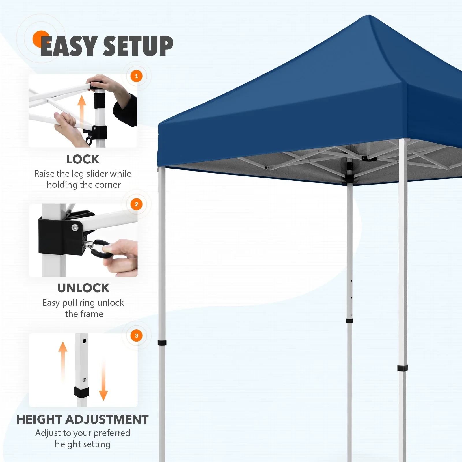 EAGLE PEAK 5x5 Pop up Canopy Tent Instant Outdoor Canopy Easy Set - up Straight Leg Folding Shelter（blue）