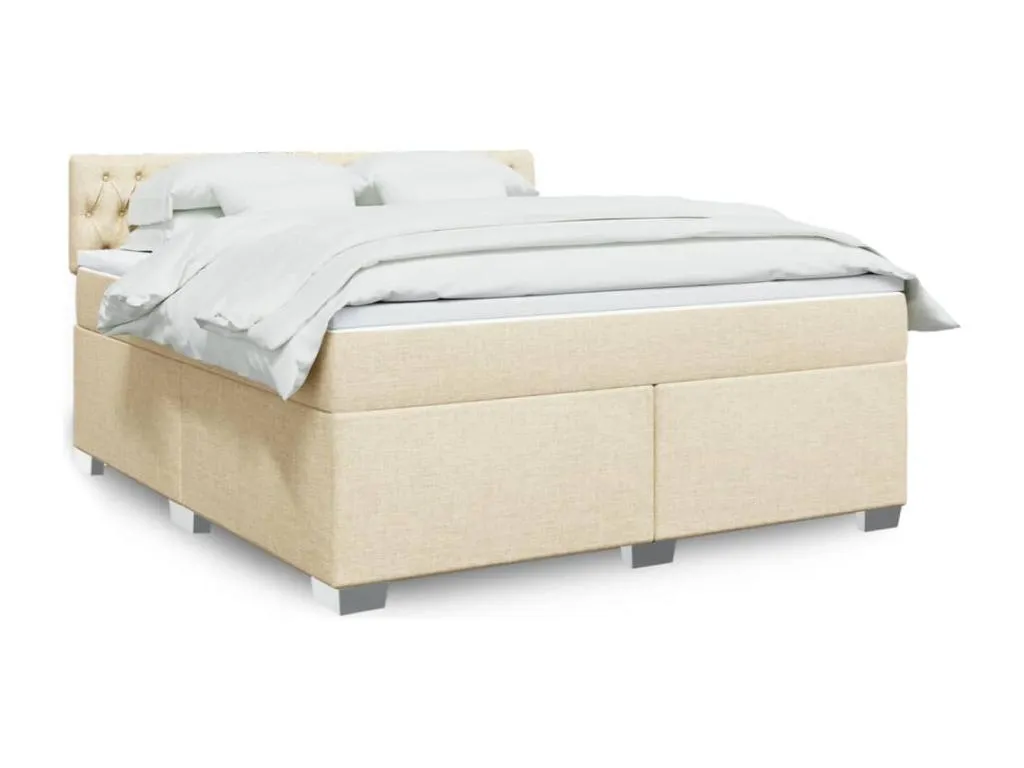 Cama box spring con colchón tela color crema 180x200 cm jxy3521243