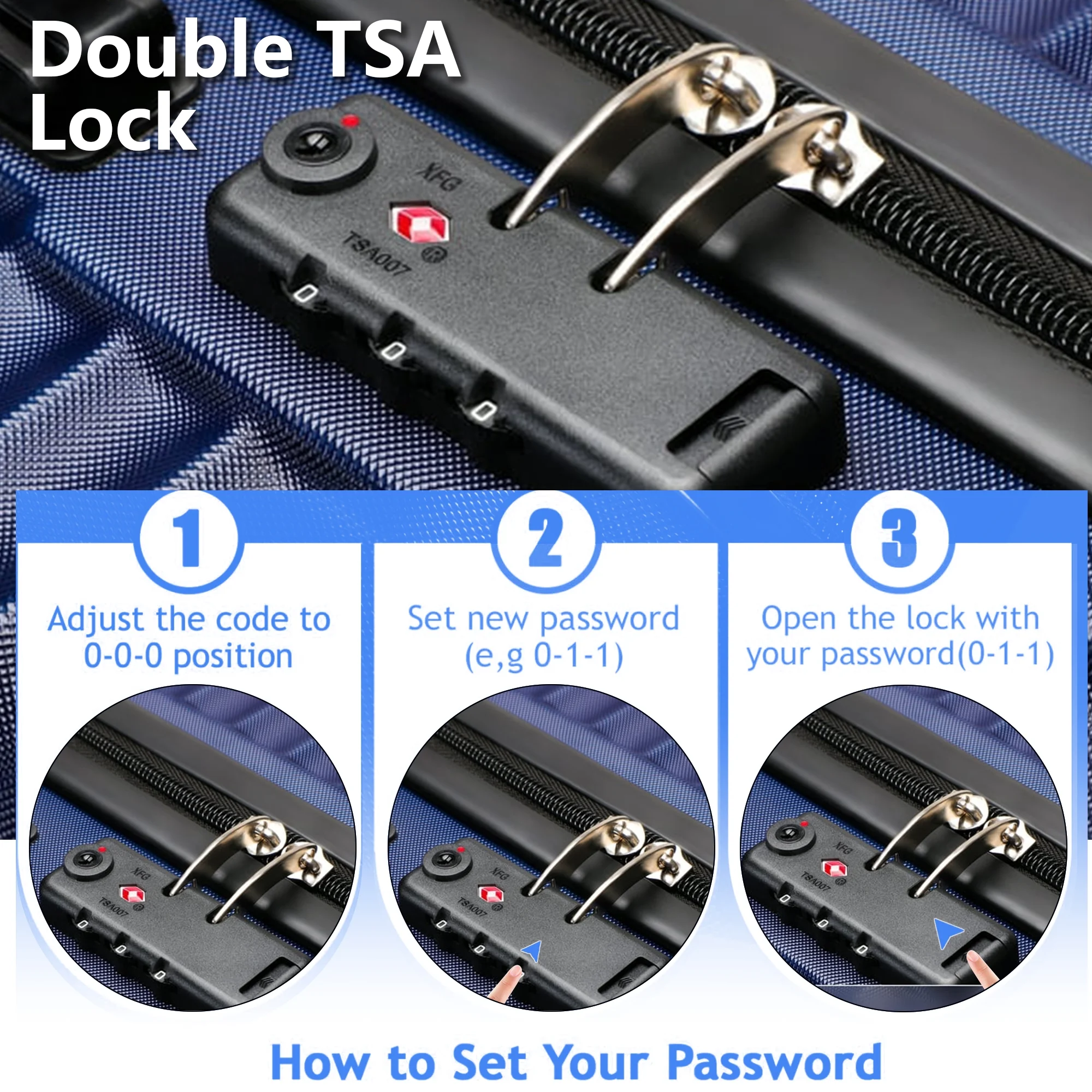 SUGIFT 3 Piece Suitcase Luggage Set with TSA Lock, Blue - Image 5