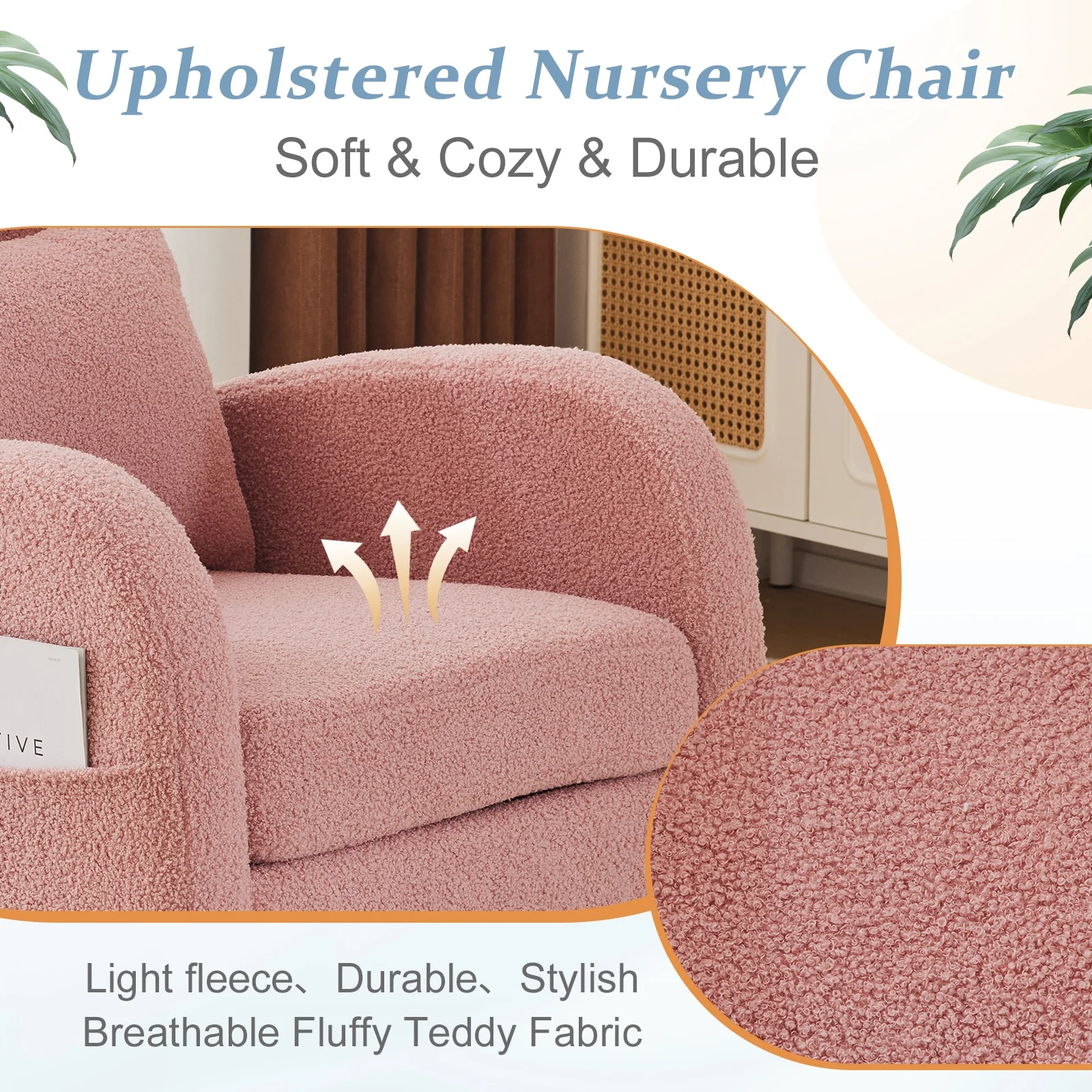 Ktaxon Rocking Accent Chair Glider Reading Chair Comfy Teddy Velvet Upholstered Single Sofa Rocker for Living Room, Nursery, Bedroom Beige - Image 64