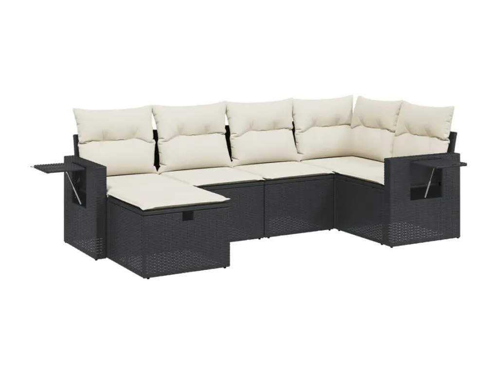Mobtrendy Set de sofás de jardín 6 piezas y cojines ratán sintético negro 76857jxev