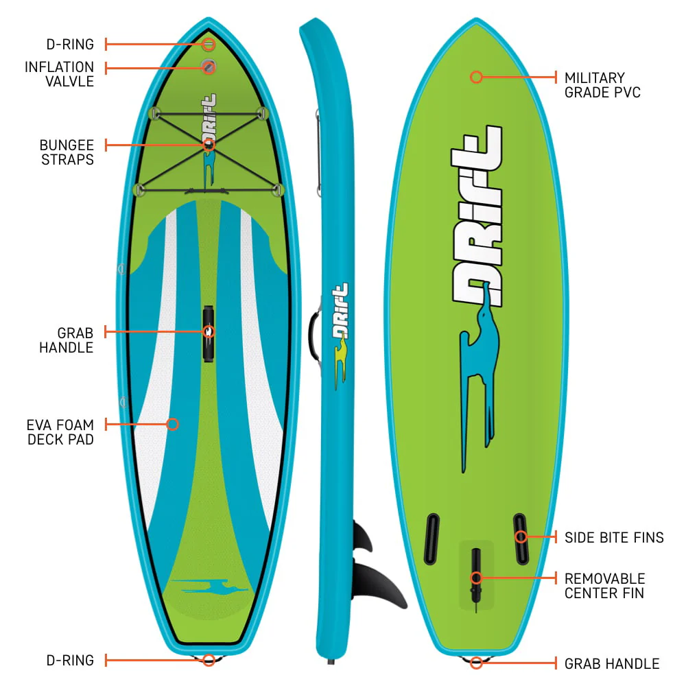 Drift Kid's super stable Inflatable Stand Up Paddle Board, 8'x33" SUP with Adjustable Aluminum Paddle & Backpack Travel Bag - Image 2