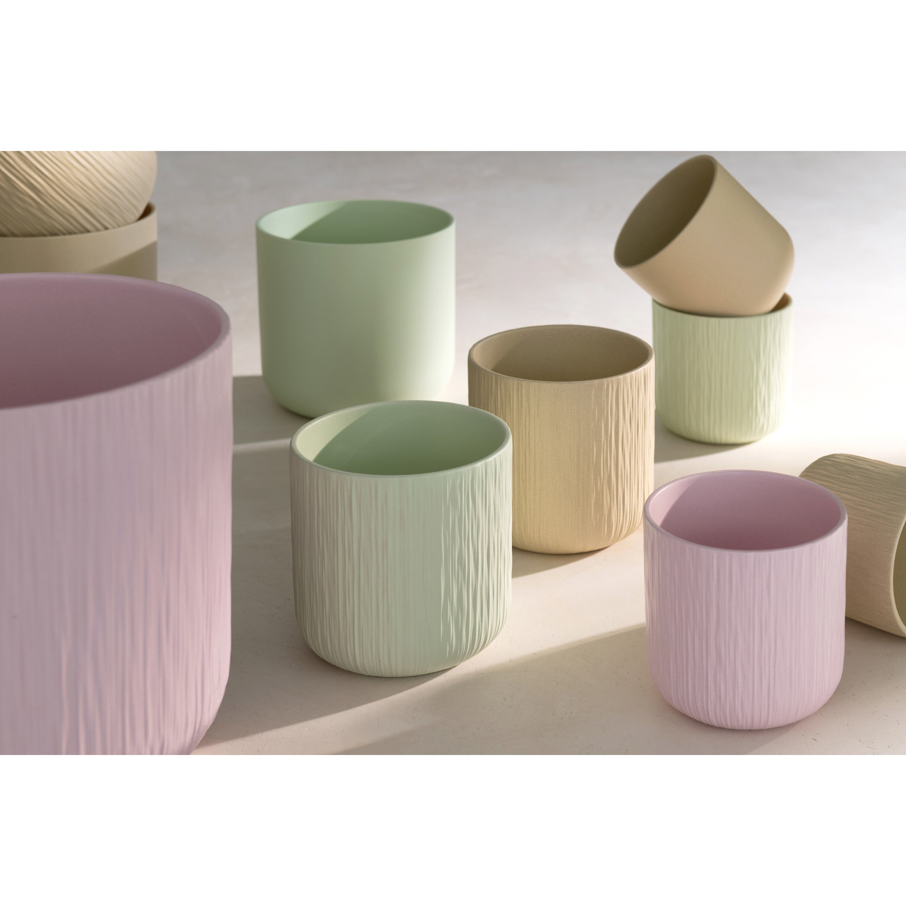 J-Line bloempot Gen - keramiek - beige - extra small - 2 stuks - Ø 11