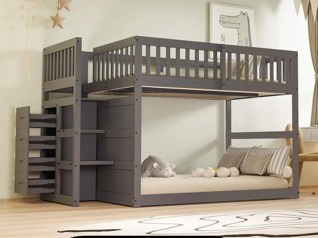 Litera 140x200cm de Banakdecoracion maciza - con 4 cajones laterales - Gris 03357HFZX