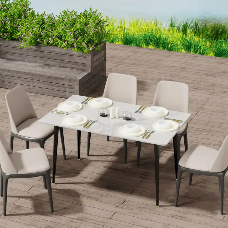 Contemporary Kitchen Table with Metal Frame and Sintered Stone Top