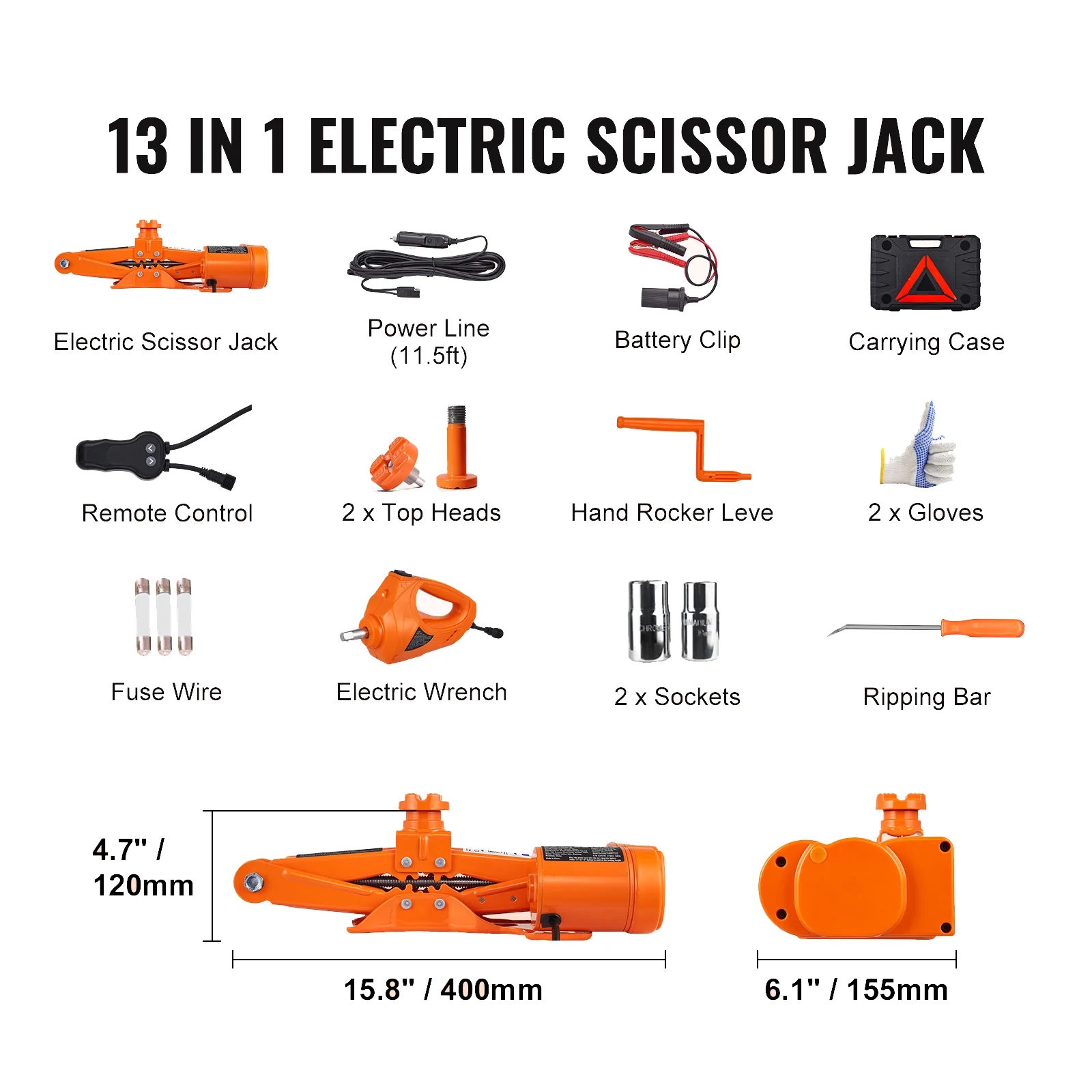 KFFKFF Electric Car Jack, 3 Tons Capacity, Scissor Jack with Electric Wrench, 12V, Dual Saddles, Remote, for Sedans, Suvs, Trucks Tire Replacement